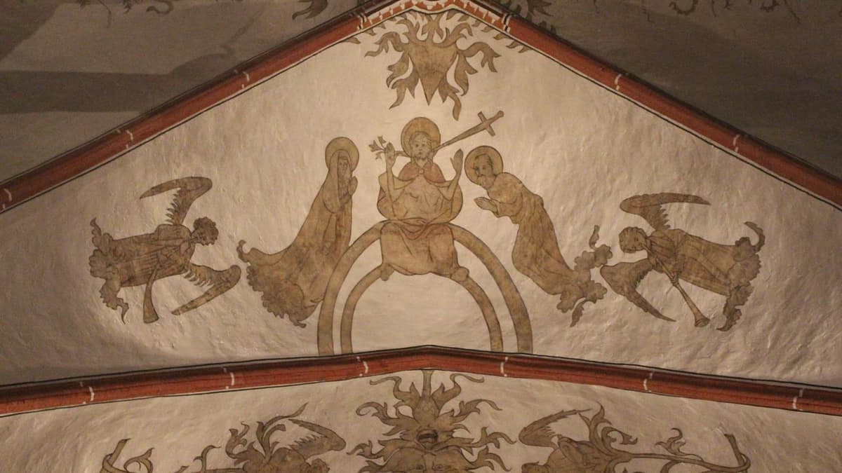 Spätgotisches Deckenfresko aus dem letzten Drittel des 15. Jhs. im Chorhaus der Kath. Kirche St. Petrus, Wetten.