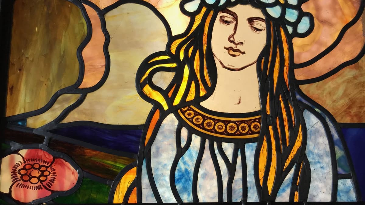 Detail Jugendstil Glasmalerei „Schöne Pomona“