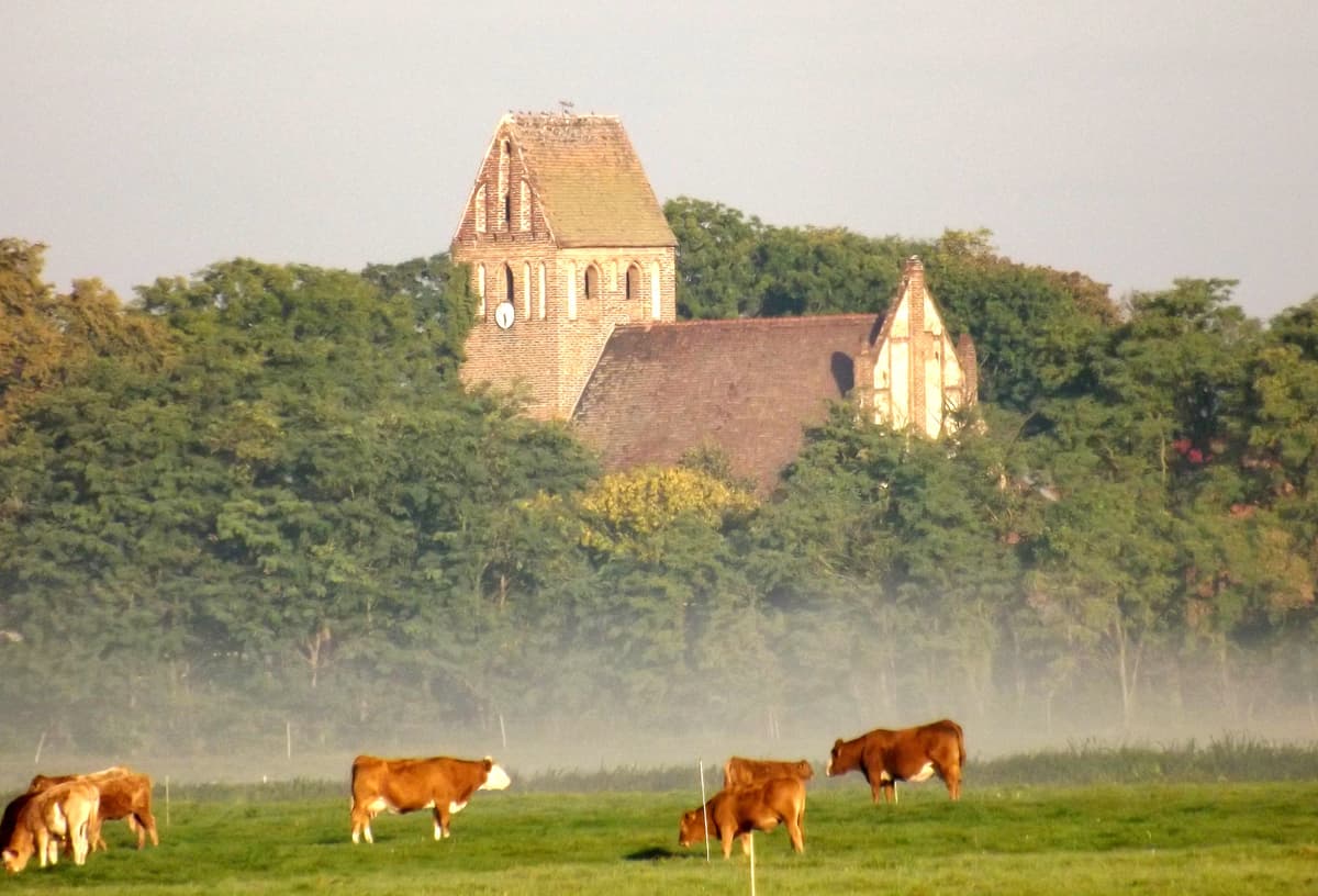 Eine gewaltige Kirche in einem kleinen Dorf