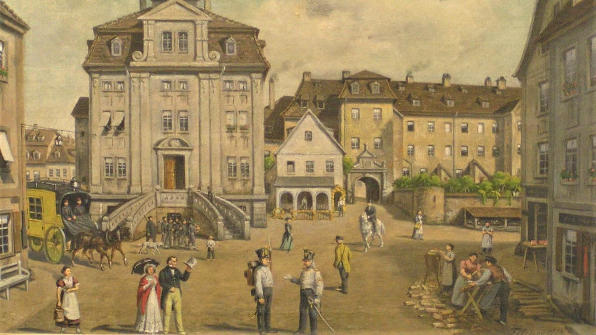 Ausschnitt aus "Das Zucht- und Waisenhaus in den 1830er Jahren Gemälde von Theodor Fischer, 1904"