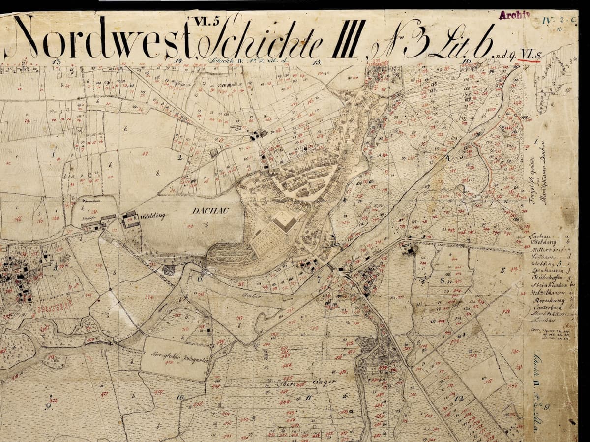 Ausschnitt einer 1808 gedruckten Karte: Gegend um Dachau.