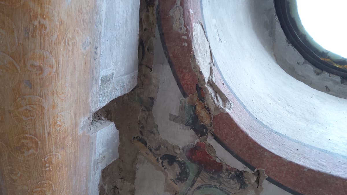 Freigelegte Malerei während der Renovierungsarbeiten in der Kirche Heimersheim