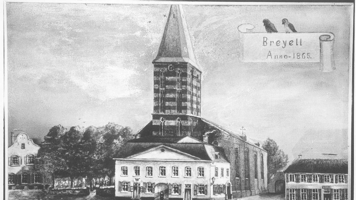 Ansicht der alten Kirche und Rathaus 1865