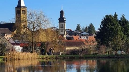 Ansicht Elsenz über den See