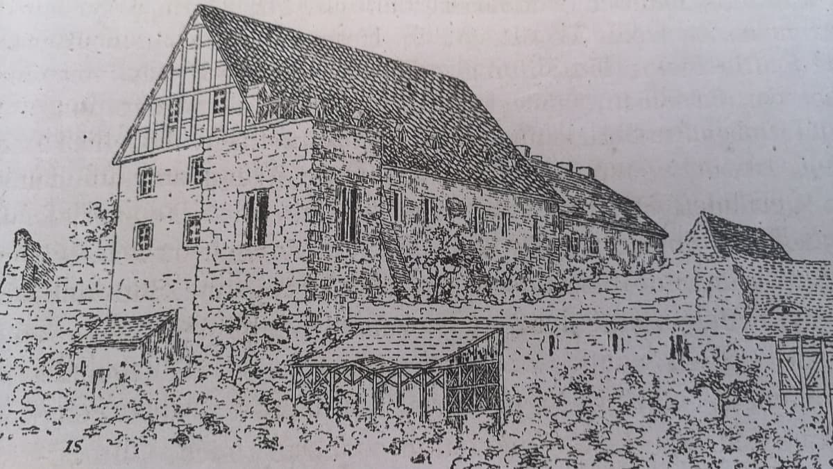Zeichnung vom Alten Schloss mit dem Hexenturm