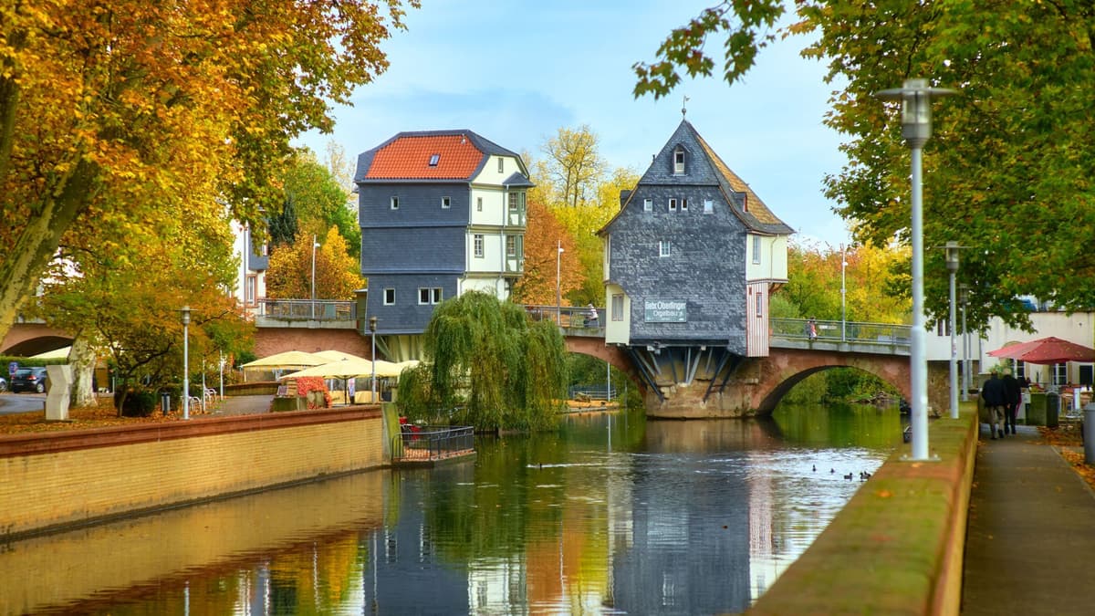 Alte Nahebrücke mit Brückenhäusern - Ansicht von Süden