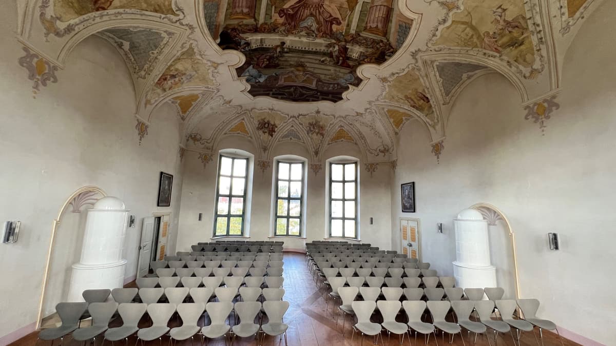 Barocksaal mit Deckengemälde von Otto Gebhard um 1765/70, „Das Gastmahl des ägyptischen Joseph“