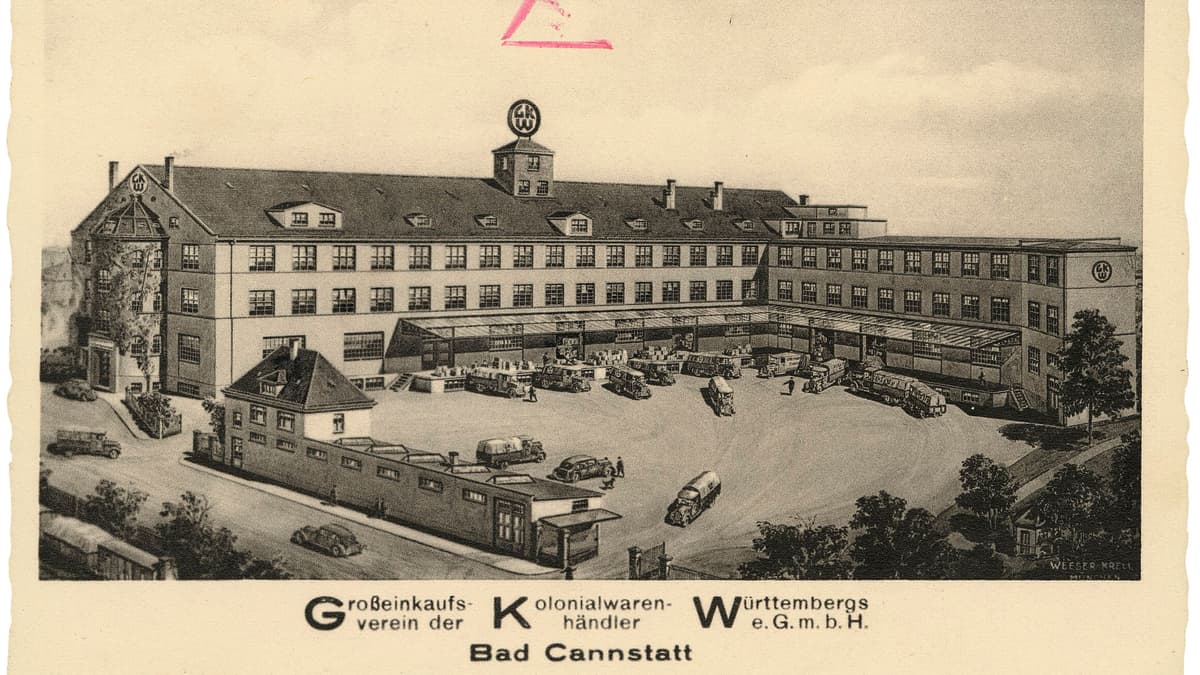 Postkarte, die den Zustand der Anlage nach der Errichtung von Bauteil B zeigt (nach 1936)