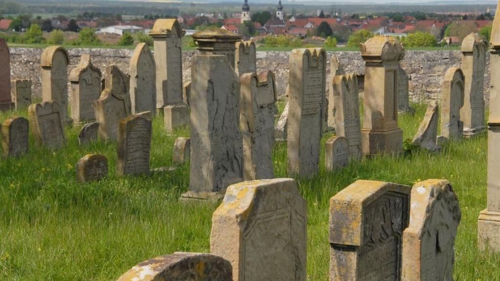 Blick vom Jüdischen Friedhof auf den Ort Rödelsee