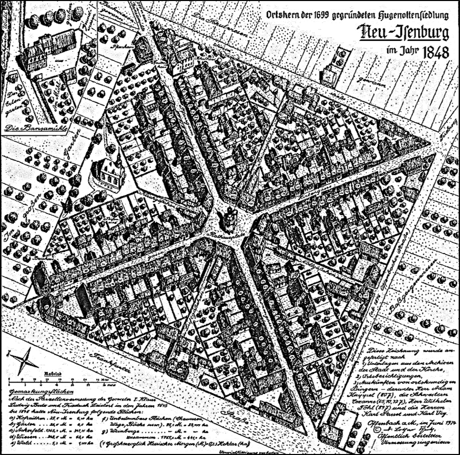 Ortskern Hugenottensiedlung Neu-Isenburg 1848