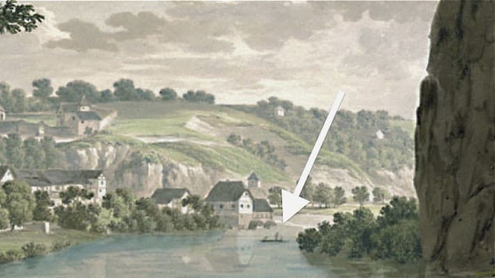 Bildausschnitt: „Die Hausley bei Weilburg, um 1815“ (Gemälde von Friedrich Christian Reinermann)