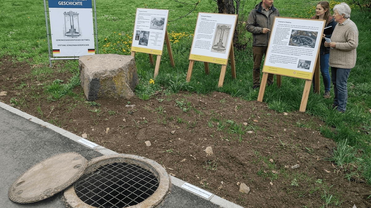 Ansicht des Brunnenschachts und den Infotafeln am Tag des offenen Denkmals