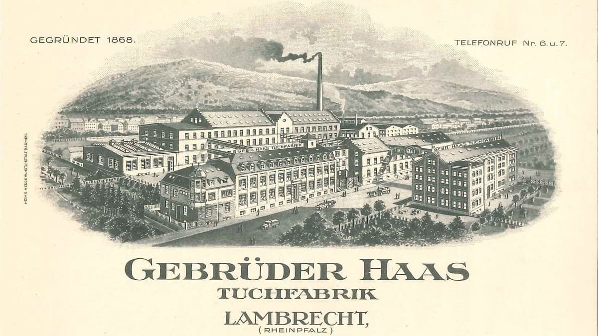 Postkarte der ehemaligen Tuchfabrik Gebrüder Haas in Lambrecht